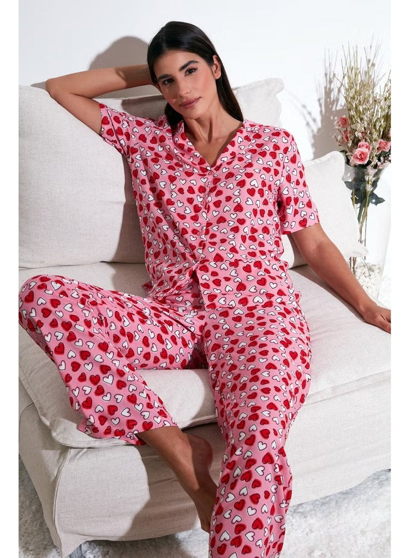 Lela Comfortable Cut Wide Leg Mono Collar Short Sleeve Pajama Set Women's Pajama Set 6110290 - Image 2